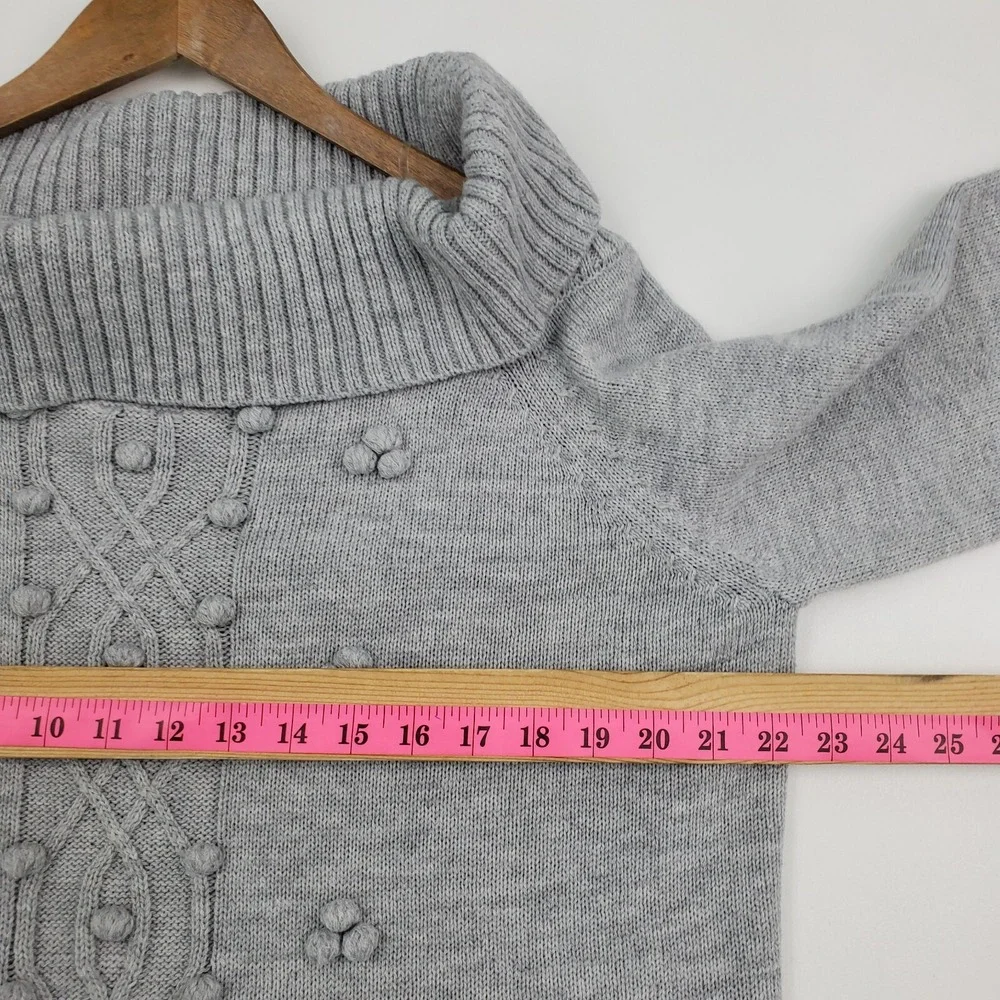 Womens 1X Gray Knit‎ Bobble Sweater Pullover Off Shoulder Slouchy Collar Winter